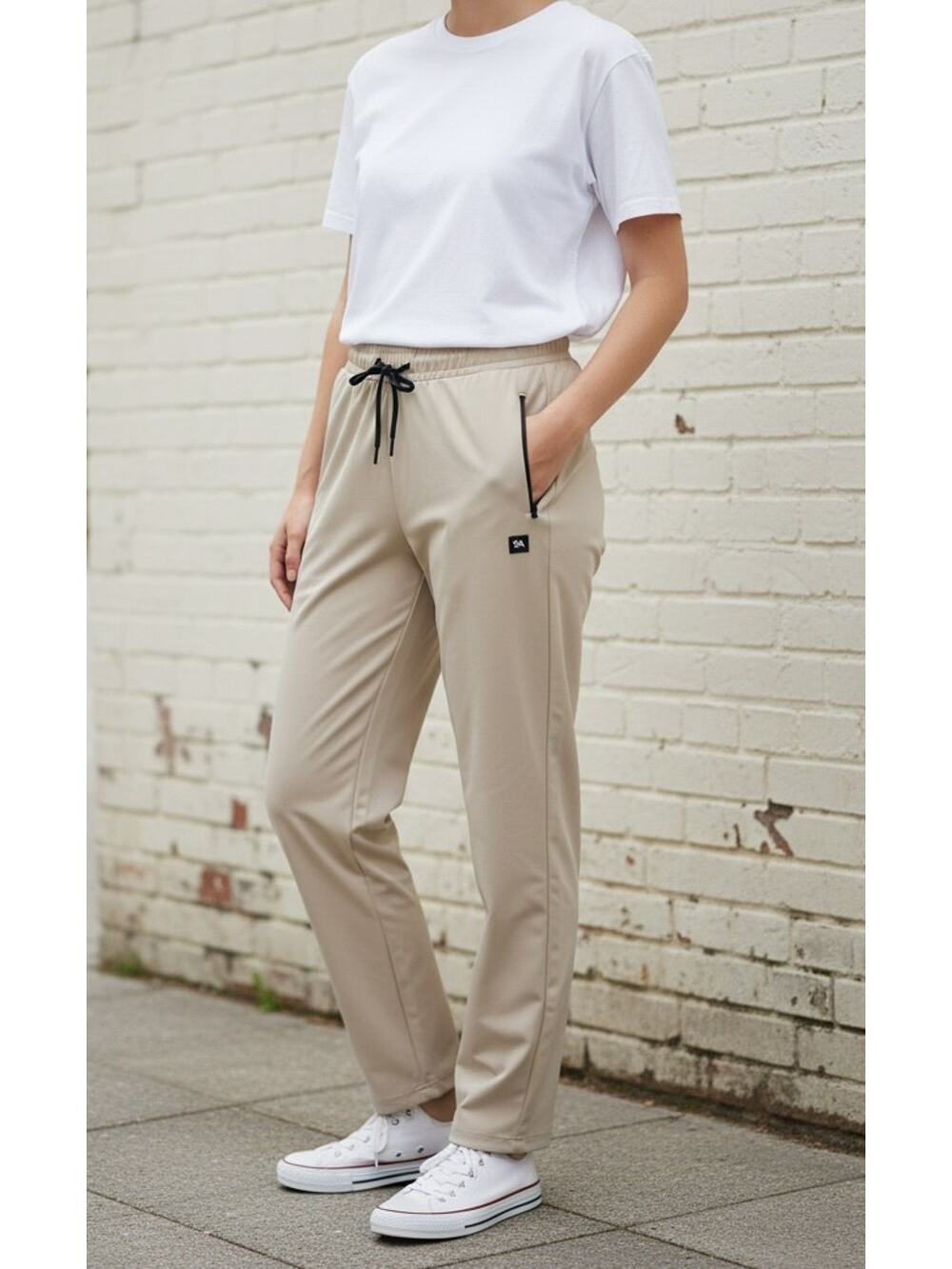 New Pants Beige Sz L Leisurewear Athlesure StretchActive Tennis Prep Sweatpants